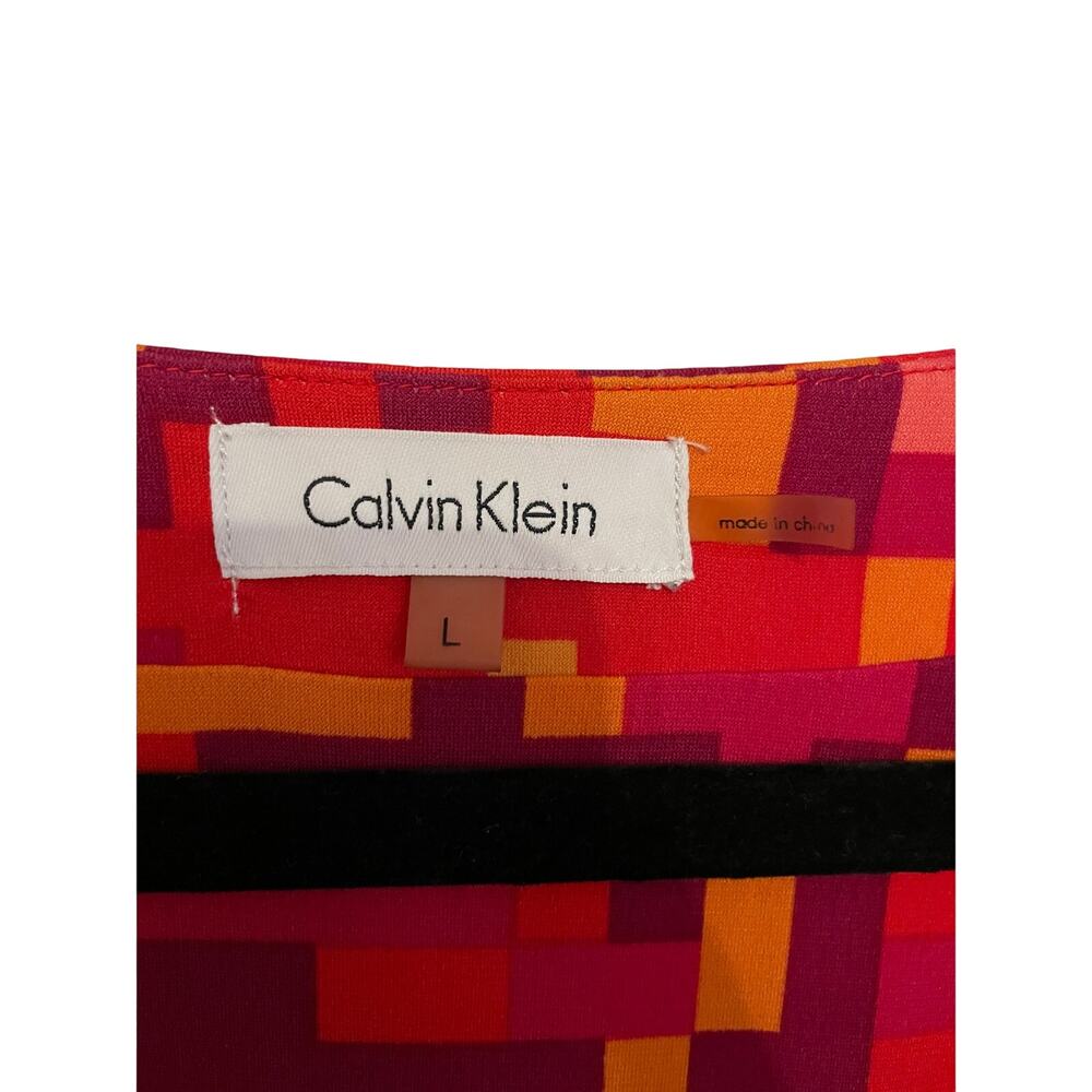Calvin Klein Womens Large Sleeveless Top Side Zipper Orange Red Pink Geometric - Picture 4 of 7